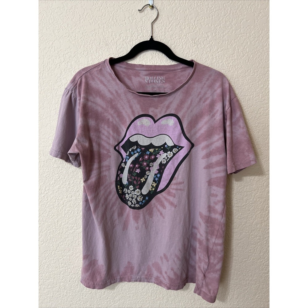 ROLLING STONES Music Tees Tie Dye Tees 100% Cotton Floral Tongue Sz SP‎ Pink